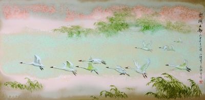 陳軍、傅長敏合作作品：高溫色釉綜合裝飾瓷板《鄱湖之歌》